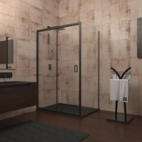 Душевой угол раздвижной прямоугольный RV046B-14570-01-C5 1450х700х1950 Цвет профиля Чёрный  Стекло Прозрачное Veconi