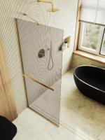 Душевая перегородка в профиле MaybahGlass 1950*1090 Стекло 8 мм Бронза +Полотенцедержатель  Профиль: Узкий, Цвет Золото MGD-709-3у