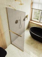 Душевая перегородка в профиле MaybahGlass 1950*1090 Стекло 8 мм Бронза матовая +Полотенцедержатель  Профиль: Узкий, Цвет Золото MGD-710-3у