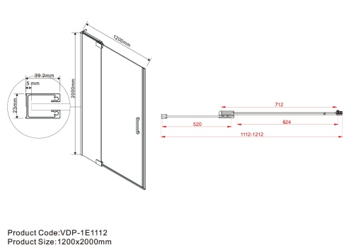 Душевая дверь Extra VDP-1E1112CL 1100/1200х2000 цвет хром стекло прозрачное Vincea